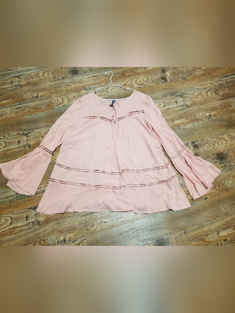 Lord & Taylor Design Lab S Blush Pink  Bell Sleeve Tunic Peasant Boho Nwotags